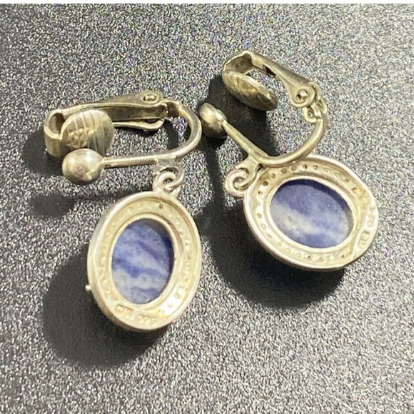 Chuck Clemency STS Clip Earrings 925 CZ Blue White Stone Pronged - Picture 3 of 4